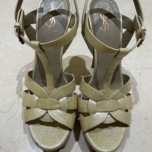 Yves Saint Laurent cream tribute heels